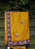 Load image into Gallery viewer, Bashonti colour floral embroidery Chiffon Saree