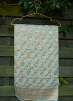 Load image into Gallery viewer, Light olive green Banarasi Pure Georgette Khaddi Saree