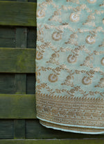 Load image into Gallery viewer, Light olive green Banarasi Pure Georgette Khaddi Saree