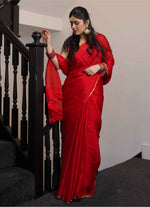 Load image into Gallery viewer, Mysore Pure Chiffon Silk Saree in Bright Red
