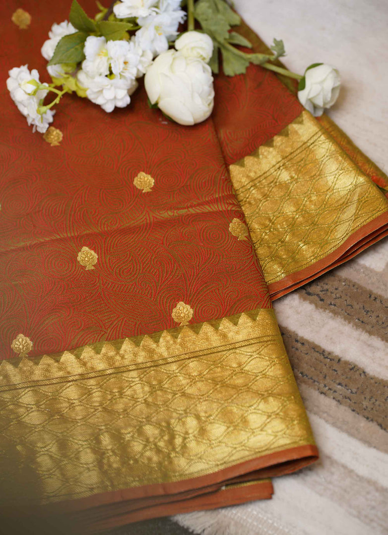 Orange banarasi silk saree