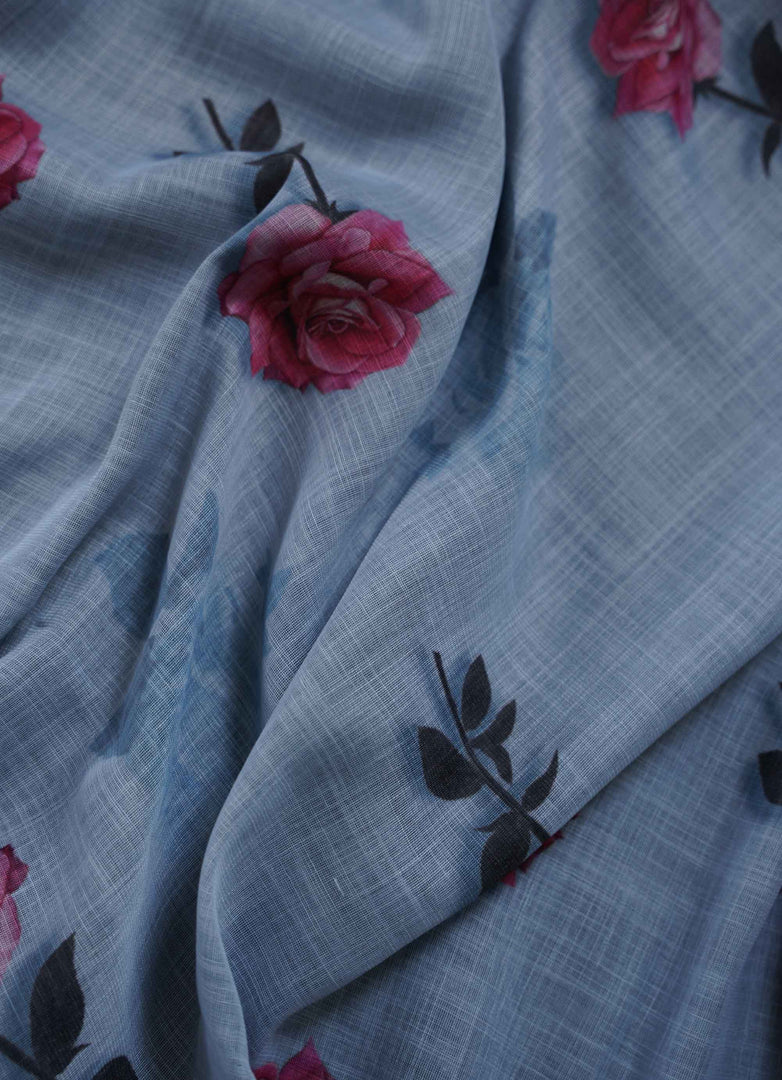 Sky blue Floral linen Saree