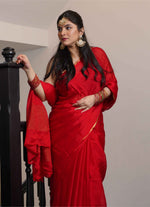 Load image into Gallery viewer, Mysore Pure Chiffon Silk Saree in Bright Red
