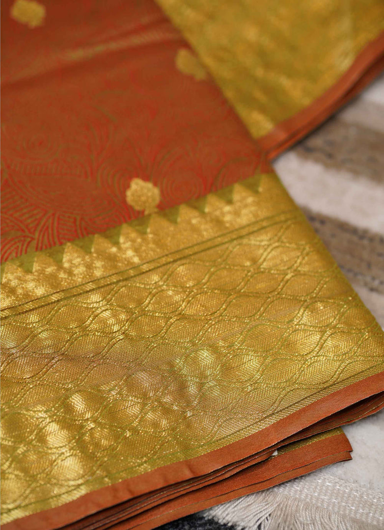 Orange banarasi silk saree