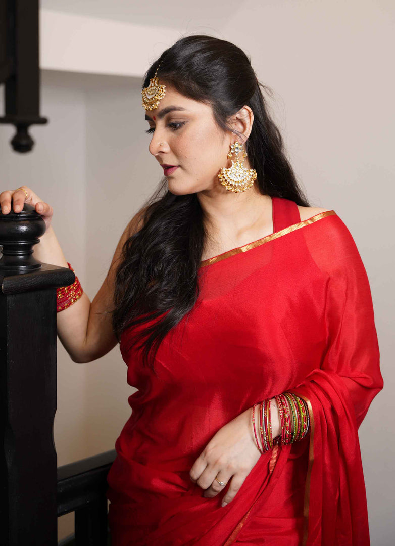 Mysore Pure Chiffon Silk Saree in Bright Red