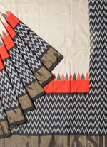 Load image into Gallery viewer, Cream and black Ikat silk saree