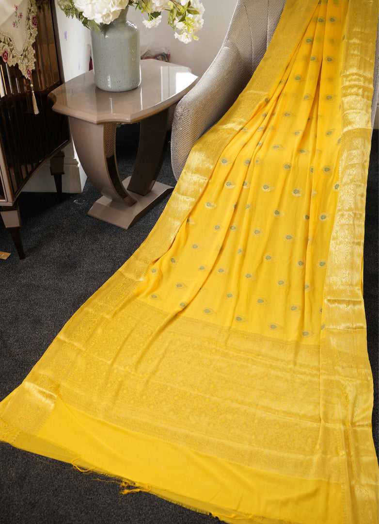 Yellow Benarashi silk saree