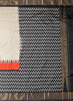 Load image into Gallery viewer, Cream and black Ikat silk saree