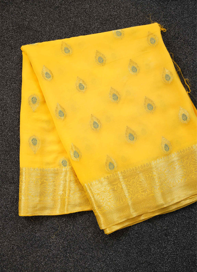 Yellow Benarashi silk saree