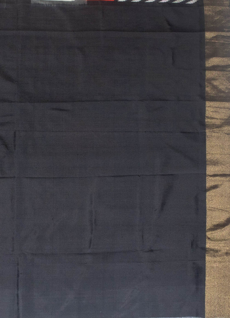 Cream and black Ikat silk saree