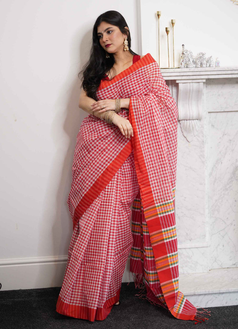 Gamsa pattern Tangail cotton saree