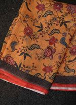 Load image into Gallery viewer, Orange Printed Linen Saree
