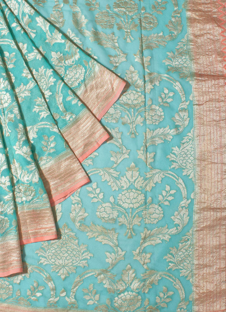 Pure Khaddi Georgette Saree in Aqua Blue