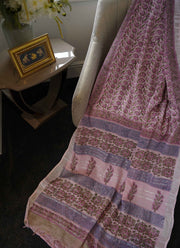 Light Pink Floral Print Linen Saree