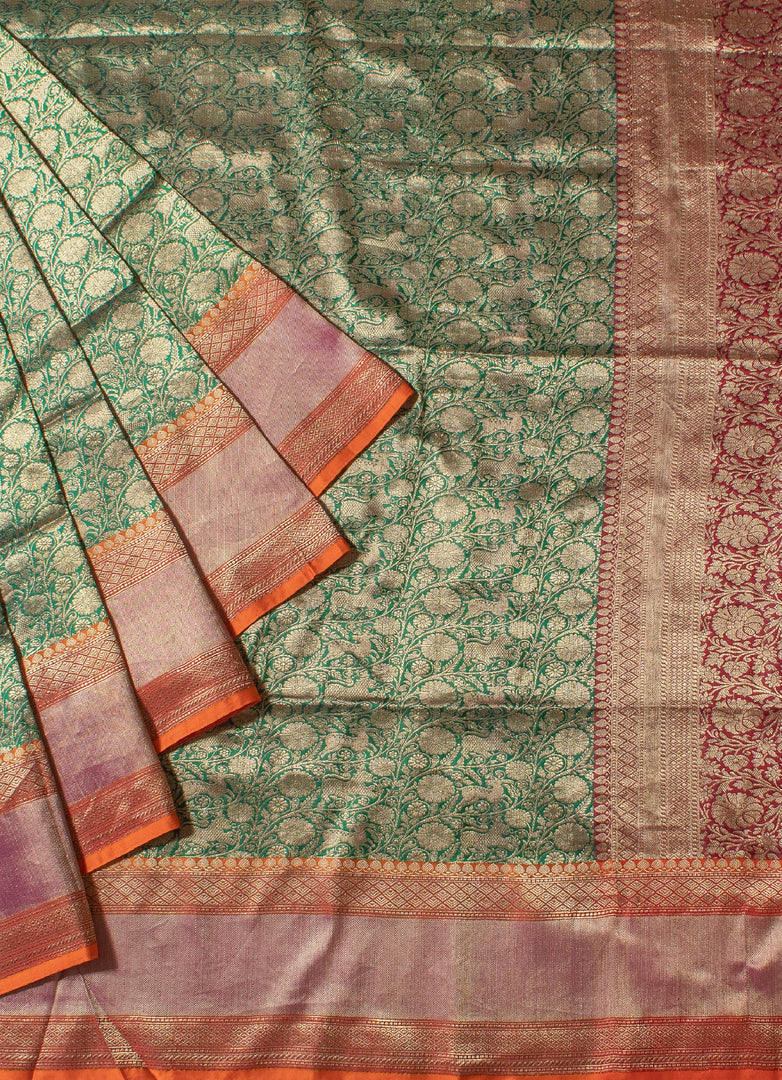 Bottle green Shikargah silk saree
