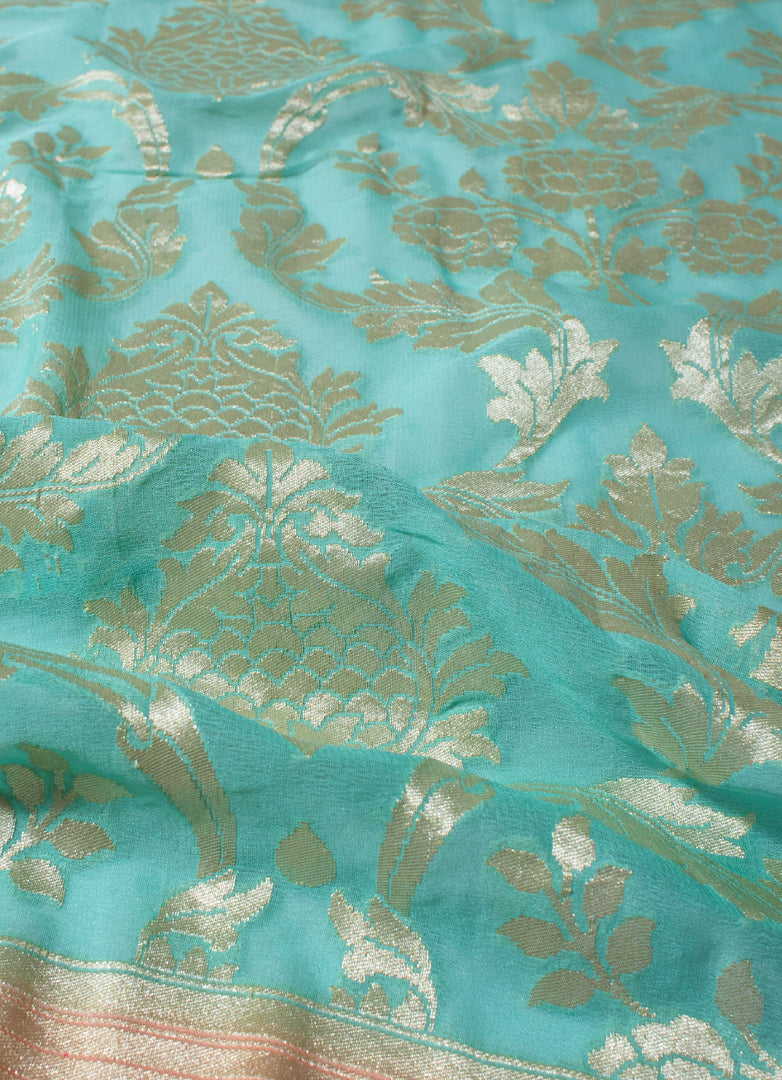 Pure Khaddi Georgette Saree in Aqua Blue