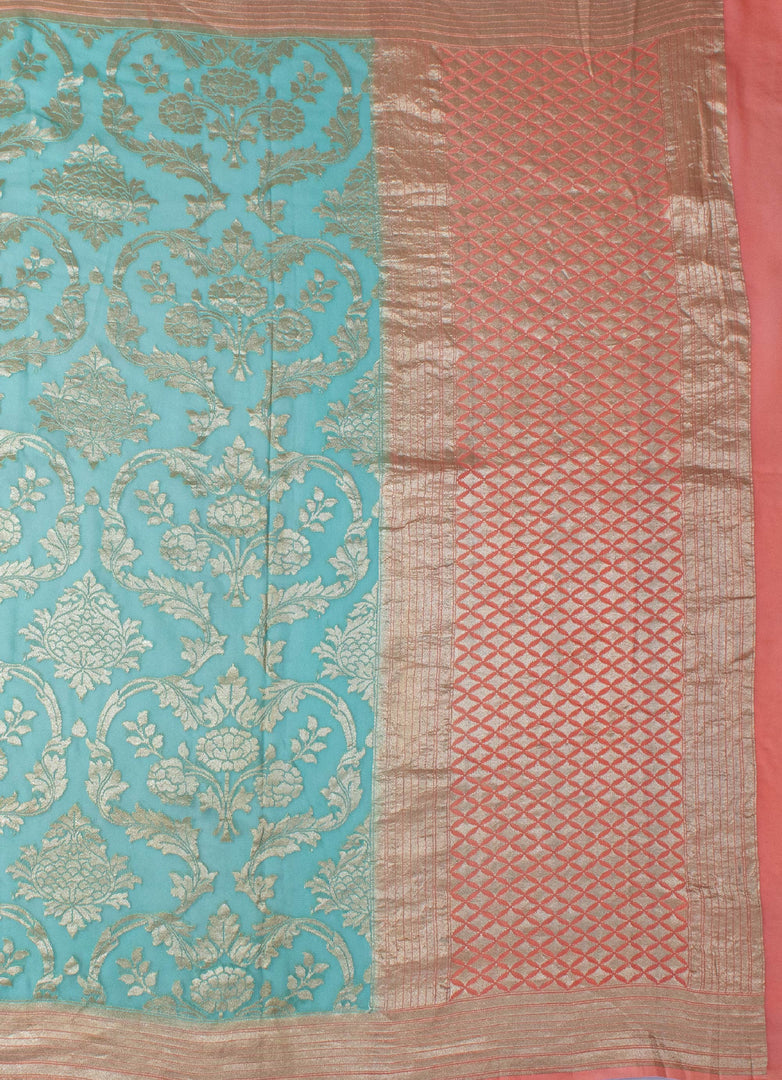 Pure Khaddi Georgette Saree in Aqua Blue