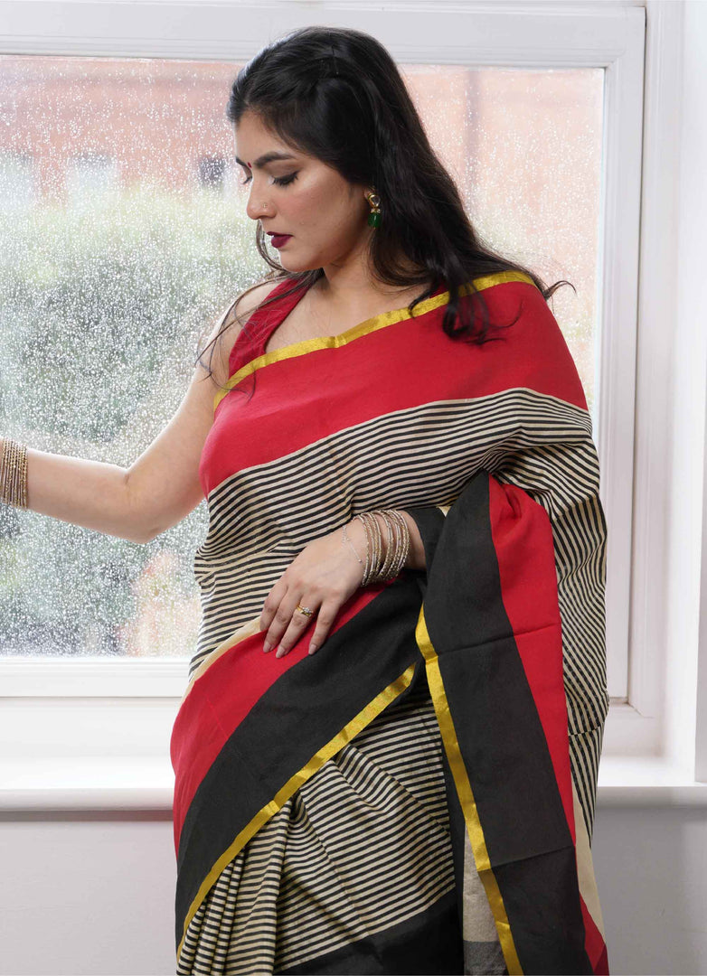 Semi Silk Saree in trio colour combo