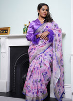 Load image into Gallery viewer, Floral printed linen saree for summer
