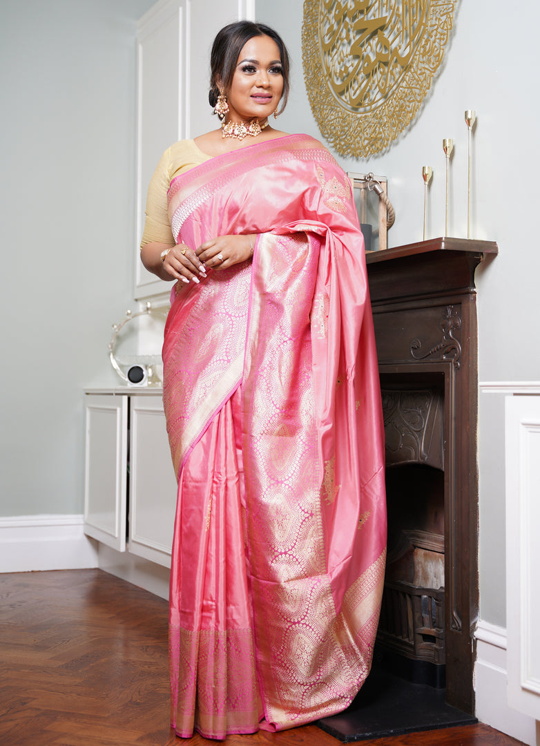 Banarasi silk kadwa pink saree