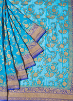 Load image into Gallery viewer, All over Khaddi Georgette Saree in Firoja and Blue
