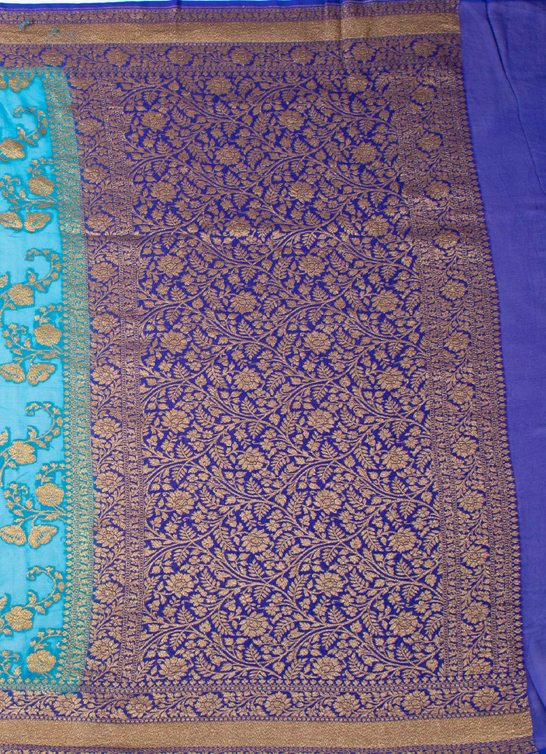 All over Khaddi Georgette Saree in Firoja and Blue