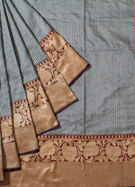 Load image into Gallery viewer, Kadwa weave Banarasi silk saree in Grey and copper gold combo
