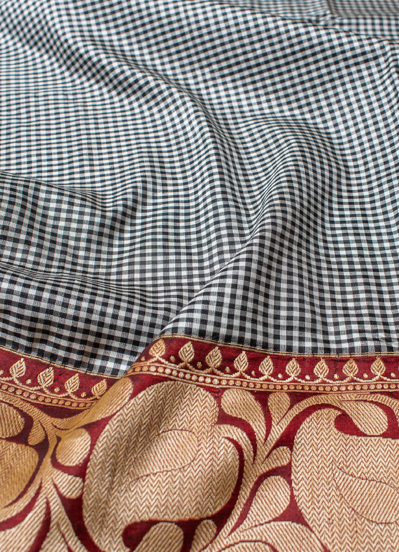 Kadwa weave Banarasi silk saree in Grey and copper gold combo