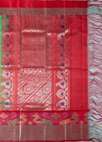 Load image into Gallery viewer, Panchompali Ikat silk saree in light green and red
