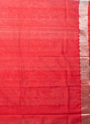 Panchompali Ikat silk saree in light green and red