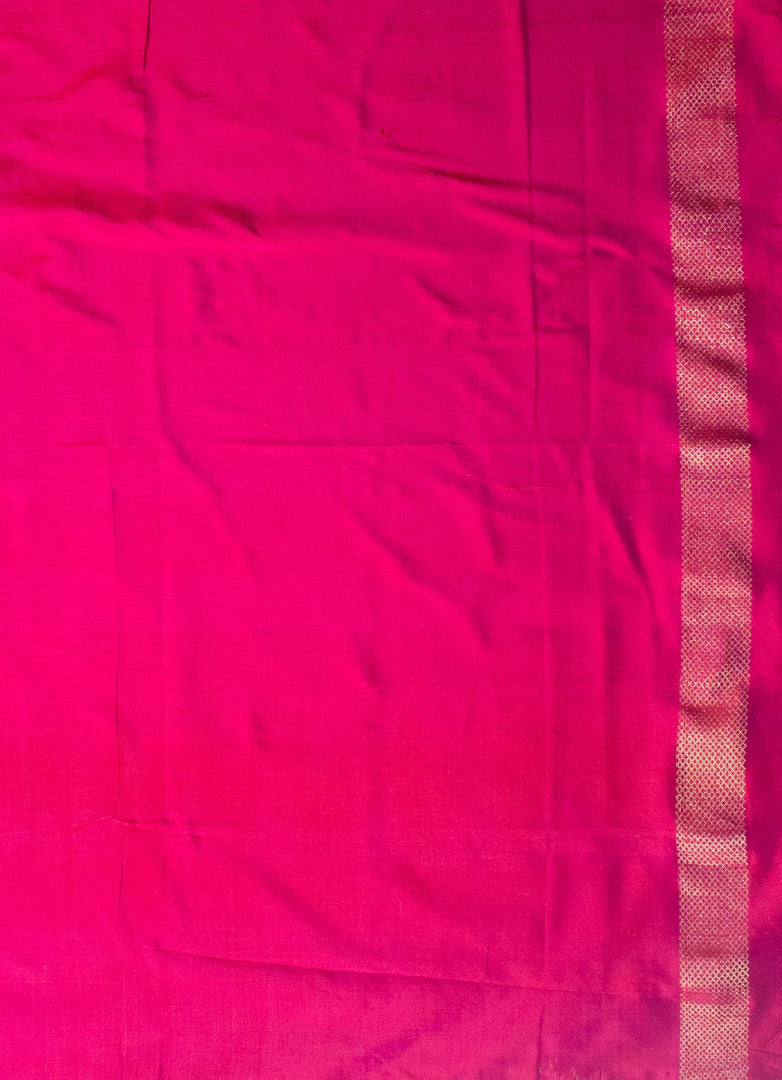 Ikat silk saree in black kesar and fusia pink