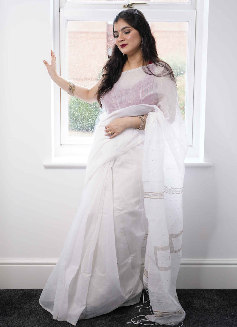 Semi Silk Saree in pure white