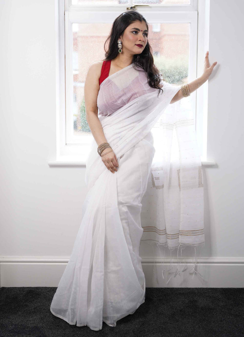 Semi Silk Saree in pure white