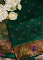 Load image into Gallery viewer, Banarasi silk saree with pythani border
