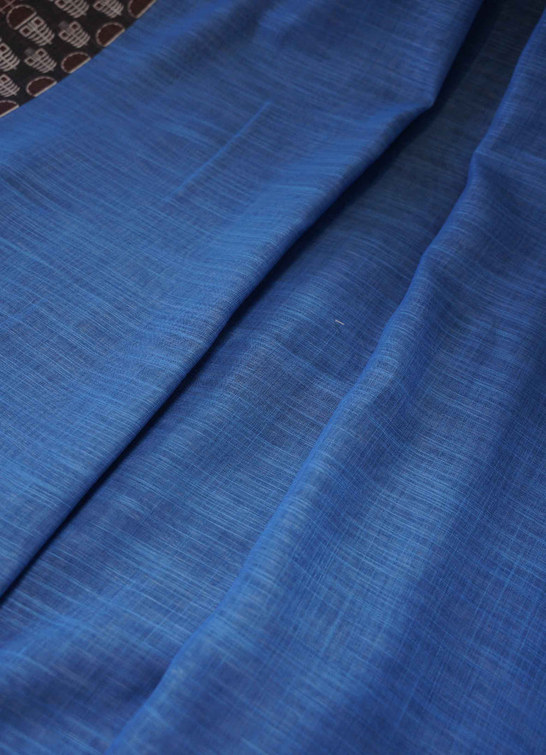 Blue Cotton Saree With Printed Border