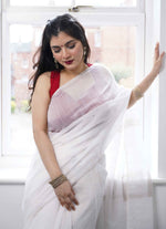 Load image into Gallery viewer, Semi Silk Saree in pure white
