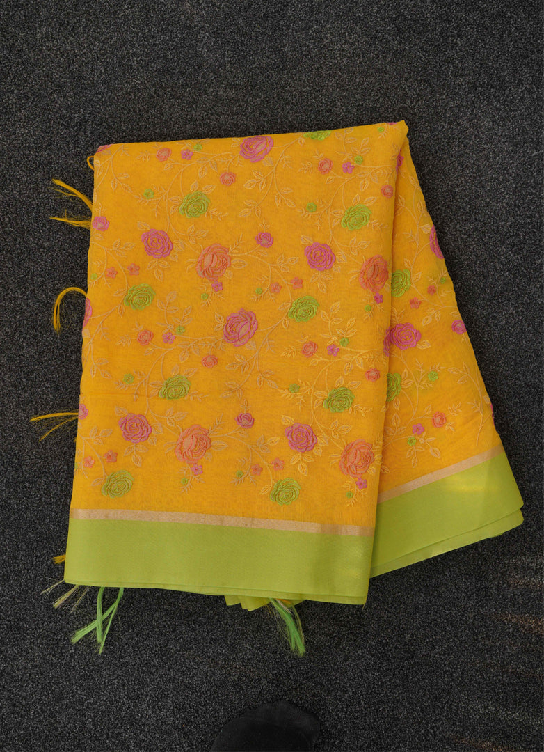 Banarasi embroidery half silk saree