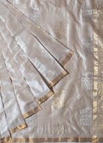 Load image into Gallery viewer, Grey Tussur sillk saree with golden an silver zari work
