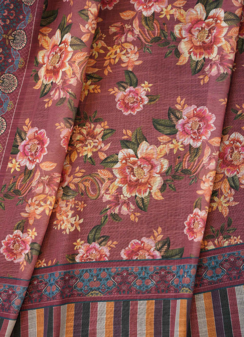 Floral Printed Linen Saree