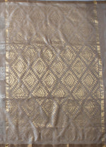 Load image into Gallery viewer, Grey Tussur sillk saree with golden an silver zari work
