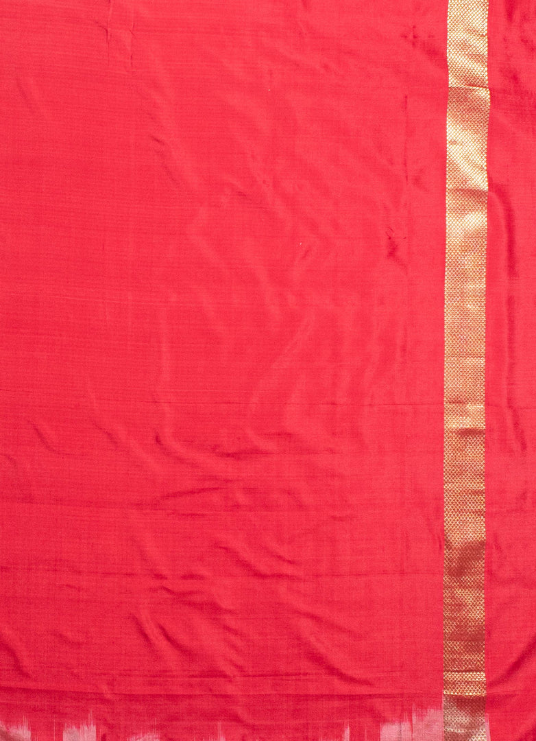 Ikat silk saree in White and orange combination