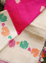 Banarasi silk kadwa butta fuchia pink saree