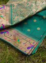 Load image into Gallery viewer, Banarasi silk saree with paithani border
