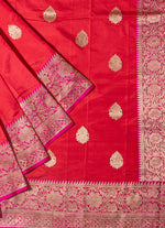 Load image into Gallery viewer, Red and Fusia pink silk saree from Banaras
