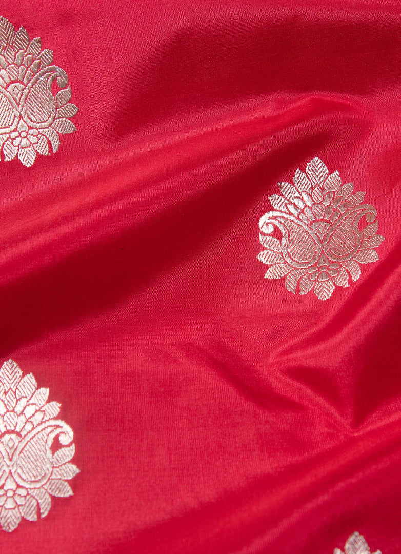 Red and Fusia pink silk saree from Banaras