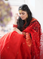 Load image into Gallery viewer, Dhakai Jamdani Saree in Red with Katan border
