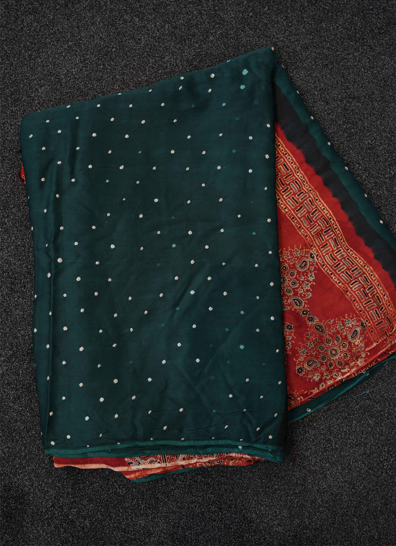 Ajrakh block printed gajji silk saree