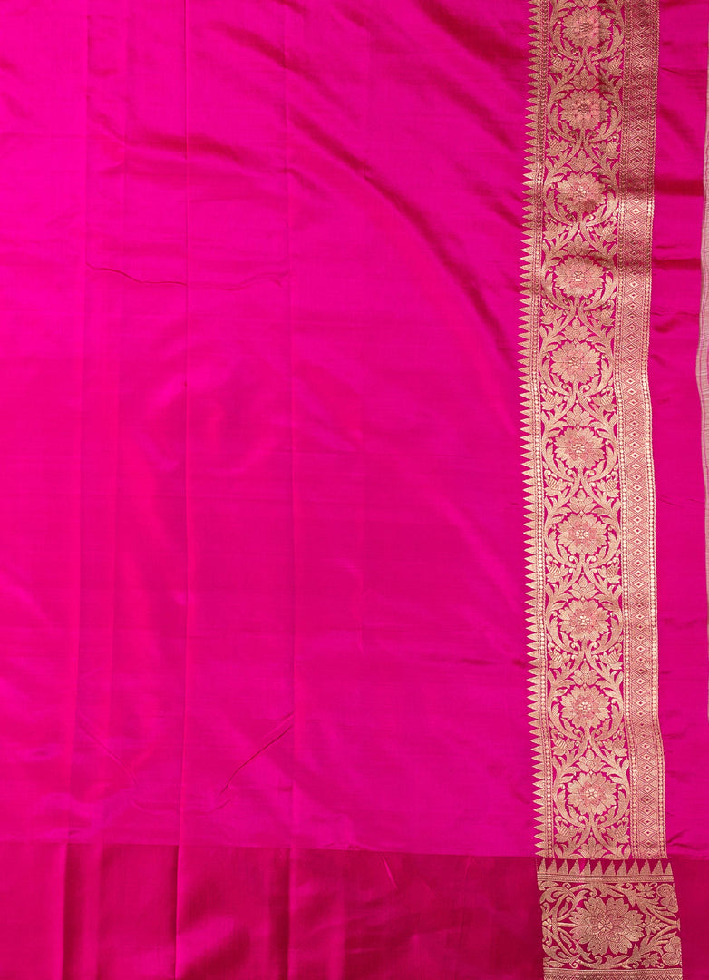 Red and Fusia pink silk saree from Banaras