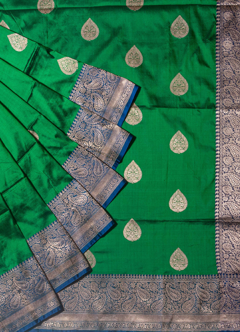 Bottle green Banarasi silk saree