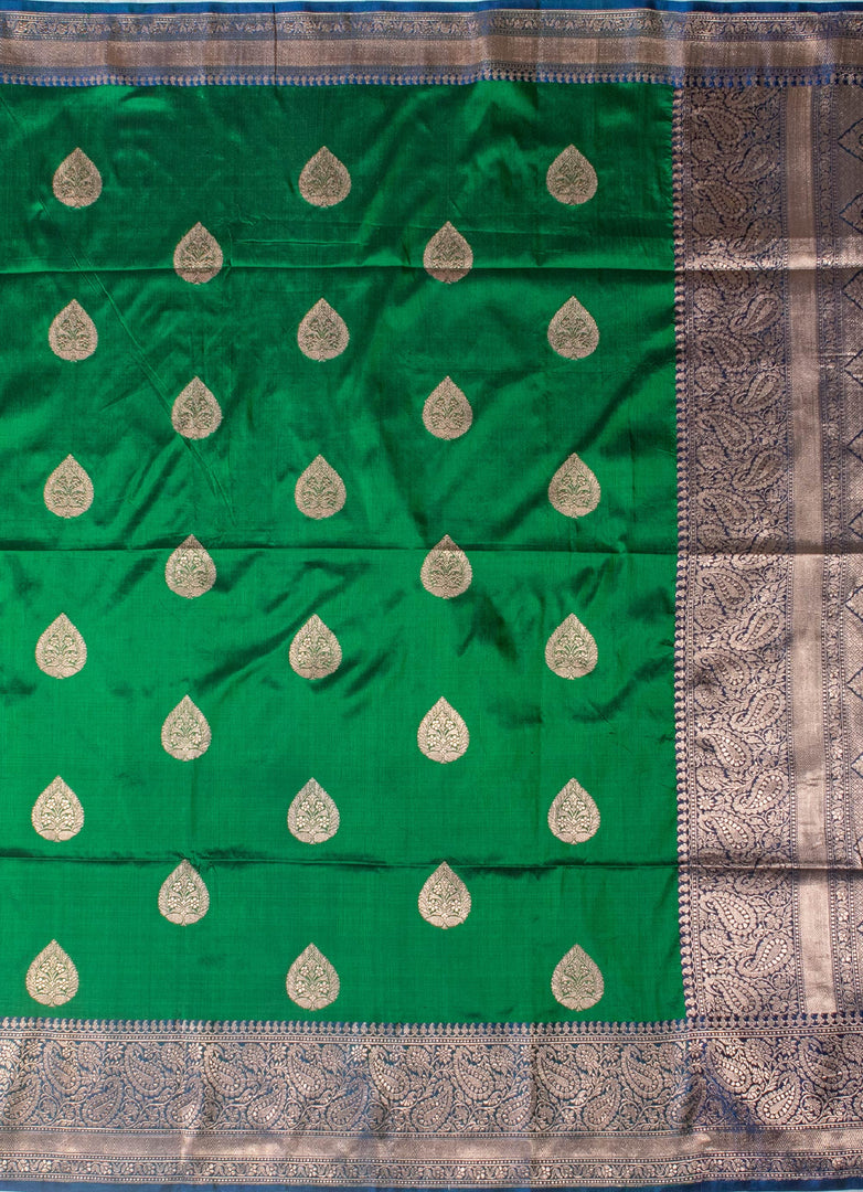 Bottle green Banarasi silk saree